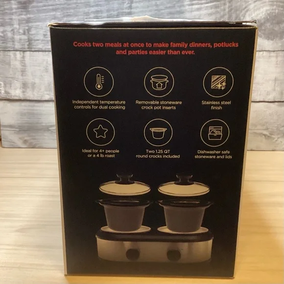 Chefman Double Round Crock Slow Cooker + Buffet Server 2.5 Quart Capacity - Picture 5 of 6